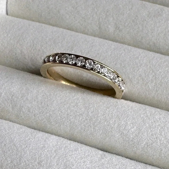 Waterproof CZ 18k Gold Stainless Steel Eternity Band Stack Ring April Birthstone - Picture 3 of 9